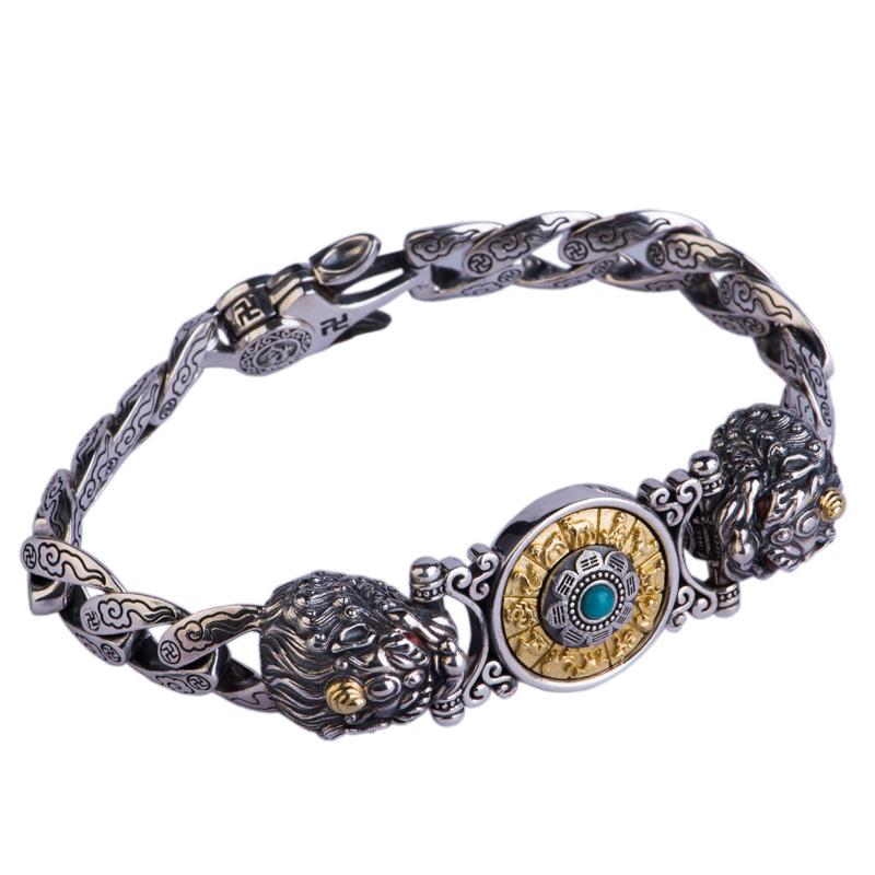 Новый серебряный браслет ручной работы Pixiu Jiugong Runner Bracelet ретро мужской и женский парный индивидуальный браслет подарок