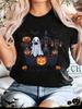 Halloween Goose T-Shirt Ghost Dog Fall T-Shirt Spooky Pumpkin Graphic Tees Short Sleeve T-Shirts Harajuku Tops Women's Clothing