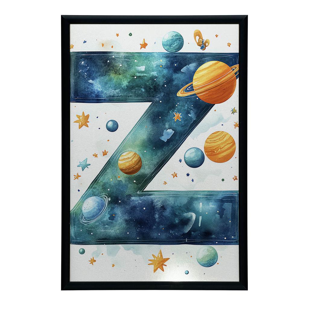 Poster With Letter Z In Galaxy Poster With Letter Z In Galaxy, 30X40 Cm, Gold Aluminum Frame, 230 Gsm Matte Paper