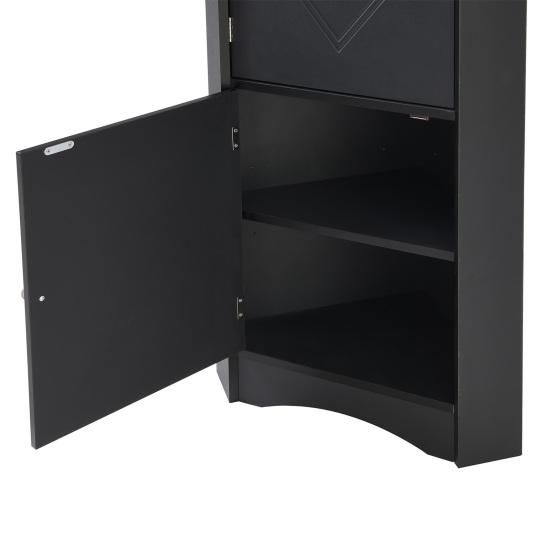 Corner Cabinet Bathroom with Two Compartments Adjustable Shelf Open Shelves Tall Triangular Shape Freestanding Storage