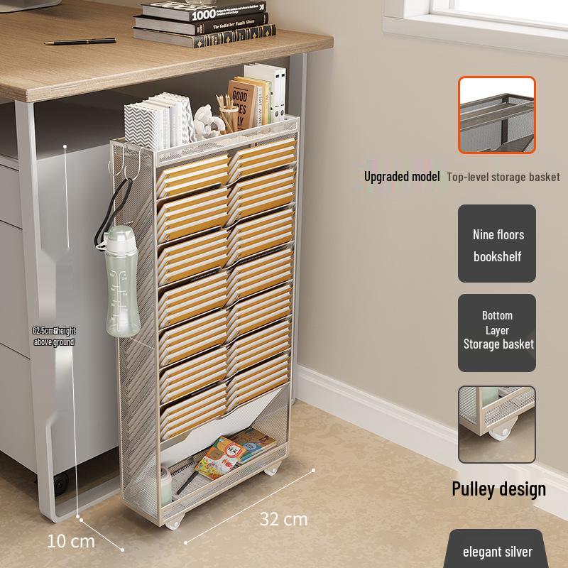 Кованый Железный Передвижной Книжный Шкаф с Подвижным Краем и Детским Боковым Хранилищем