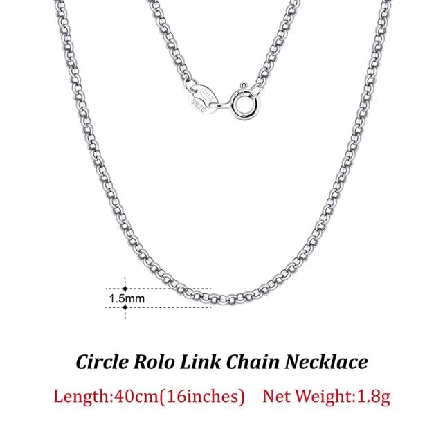Rinntin Solid 925 Sterling Silver Italian 1 .3 /1 .5 /2 .0mm Circle Rolo Link Chain Necklace For Women Trendy Chain Jewelry Sc61