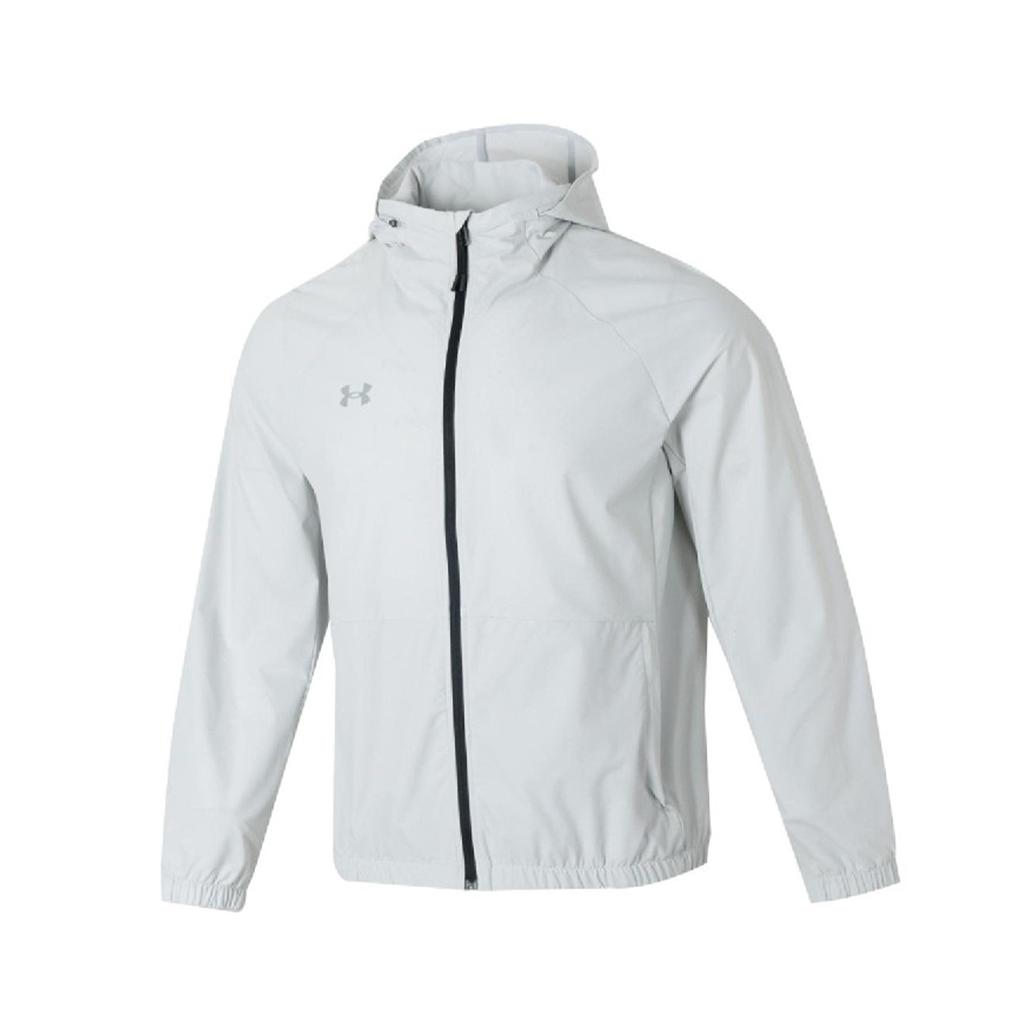 Under Armour Ветровка с капюшоном на молнии, однотонная, с длинным рукавом и небольшим логотипом, куртка унисекс, серая 24500401-009