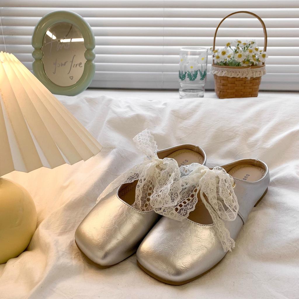 Туфли-лодочки на плоской подошве и полутапочки для женской верхней одежды 2025 новые весенне-летние туфли Мэри Джейн на одной педали для беременных вечерние туфли одинарные ш