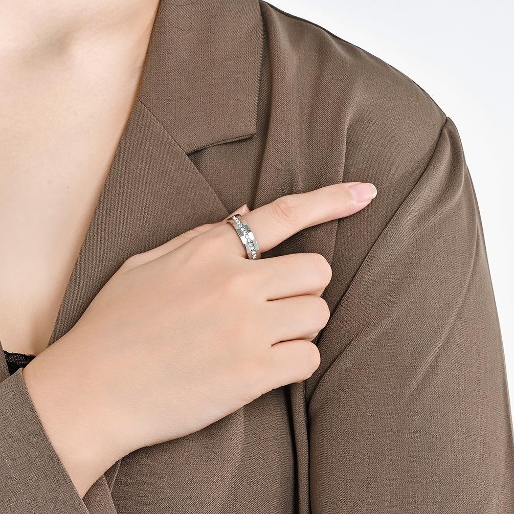 New Romantic Stainless Steel Shinny Zircon Ring for Couple Wedding Engagement Jewe