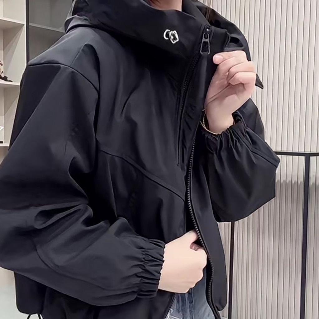 Весенняя куртка, женская модная куртка на молнии, свободная, повседневная, с капюшоном, короткая, универсальная куртка, топ