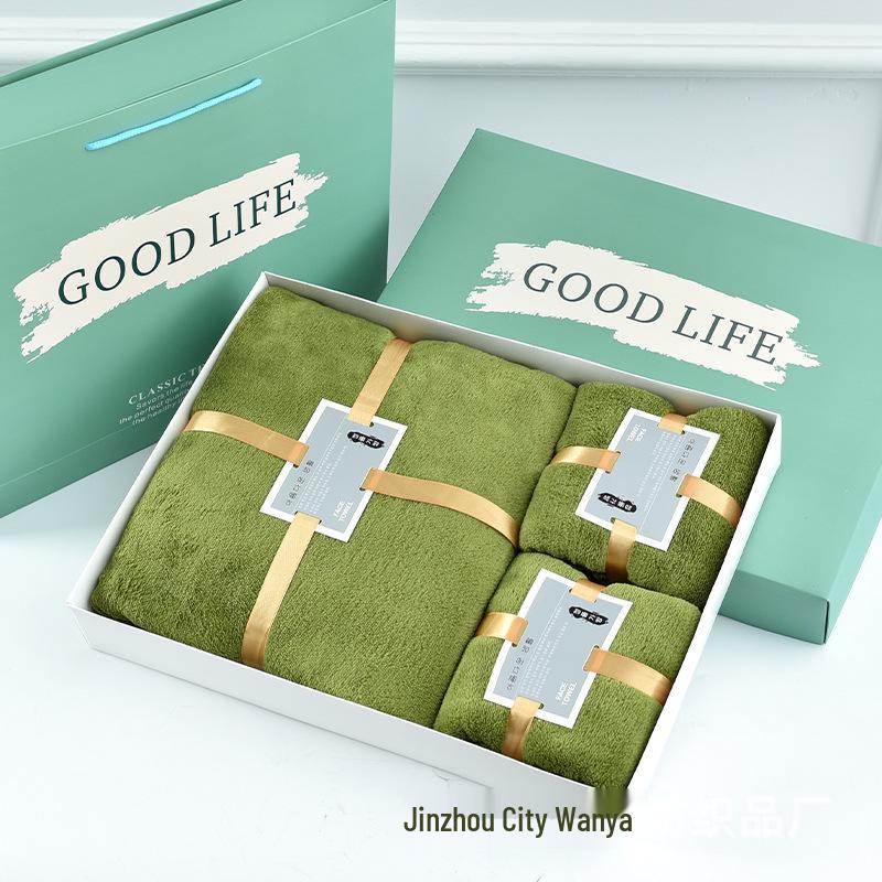 Набор банных полотенец из кораллового флиса: Трехсоставная подарочная коробка с индивидуальным логотипом для корпоративных подарков или сувениров