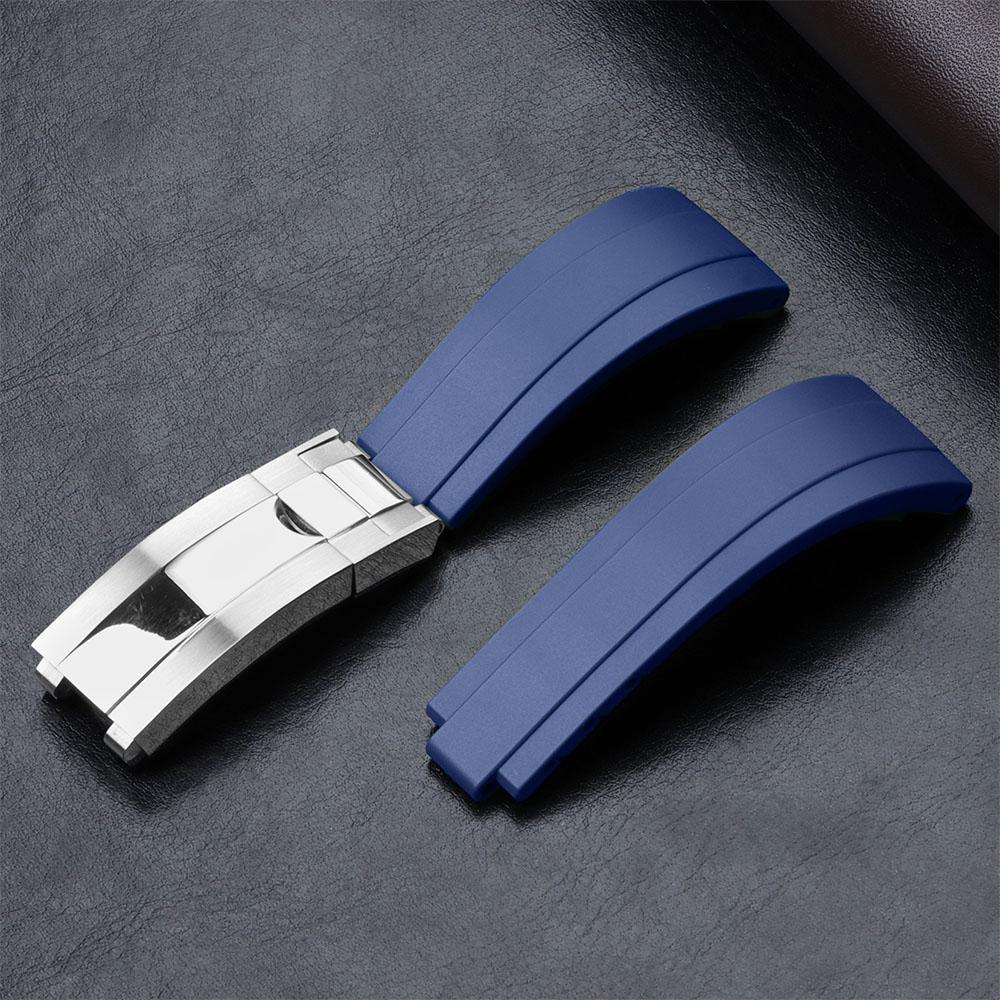 Rubber Watch Strap for Rolex Yacht Daytona Submarine Black Green Water Ghost Stainless Steel Folding Buckle Wristband Belt 20mm