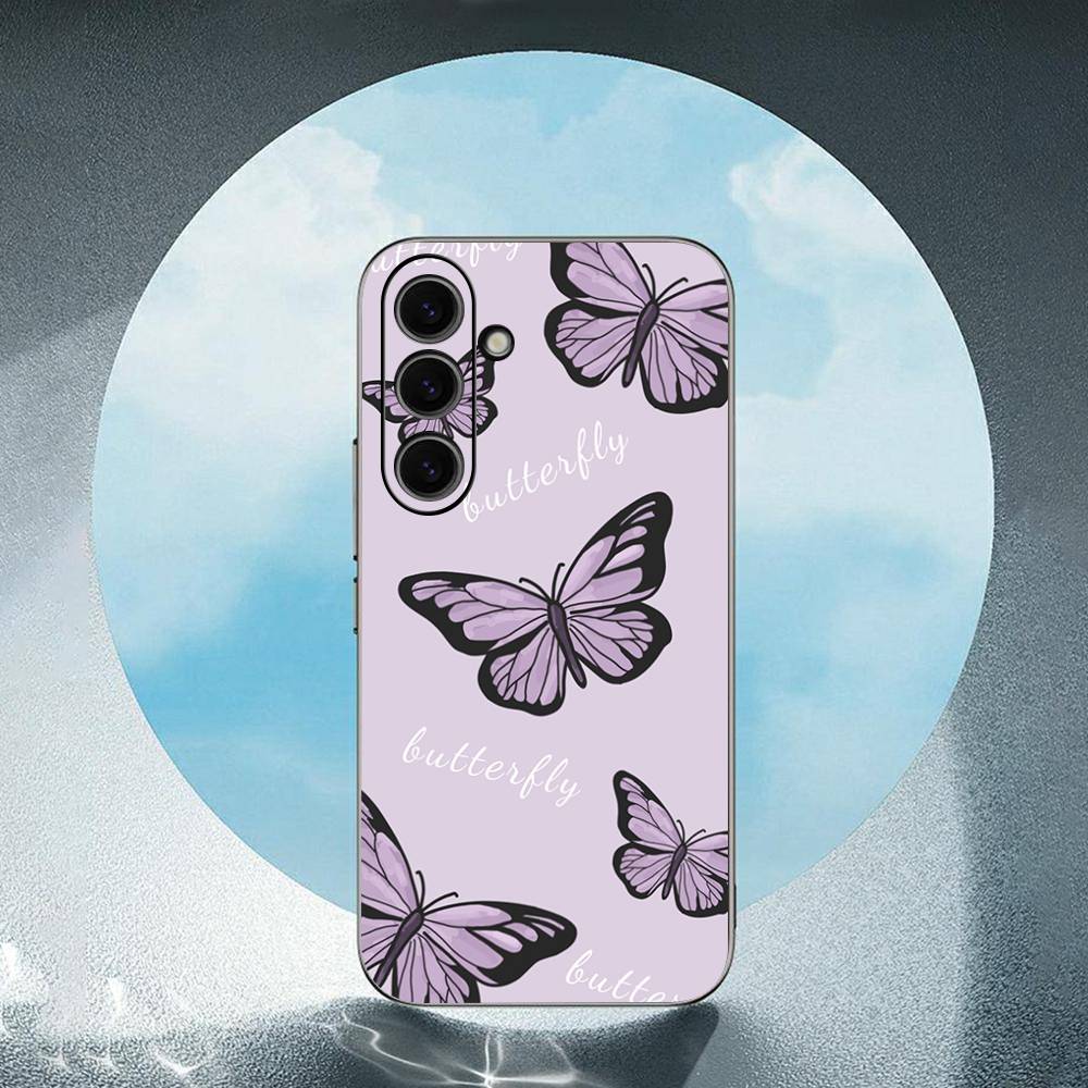 Beauty Blue Butterfly For Samsung Galaxy S25 S24 S23 Ultra S22 S21 Plus S20 Black Soft Silicone Protective Case
