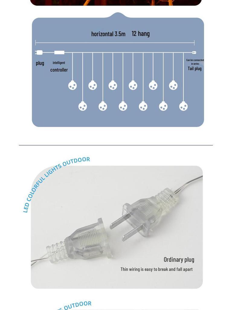 Уличные светодиодные гирлянды-шторы «Звездный ледяной шар» на солнечных батареях для гостевых домов, беседок, дворов и балконов