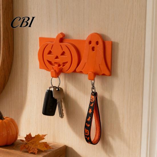 Pumpkin Face Hook Ghost Key Hook, 3D Printed Halloween Wall Decor, Adhesive No Drill Self Holder, Hanging Cute Hooks