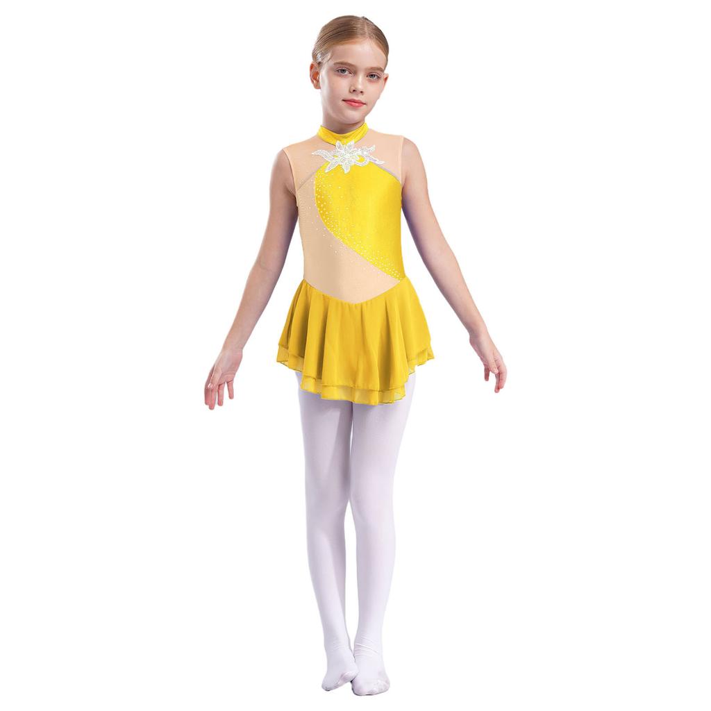 Платье для фигурного катания на коньках со стразами для девочек, детское платье для балета и танцев, детское гимнастическое платье для лирических танцев, костюмы