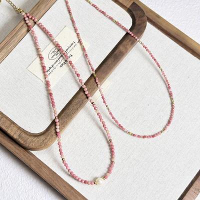 Ожерелье из французского красного родонита - Универсальная многослойная цепочка на ключицу из титановой стали