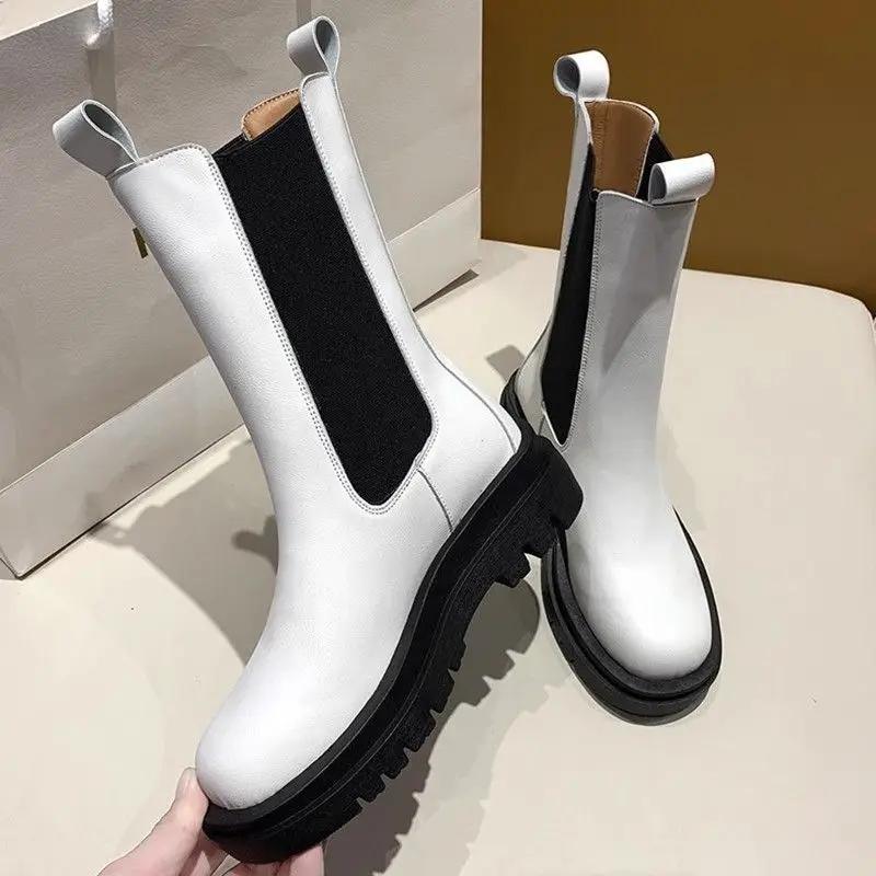 Модные полусапоги челси для женщин, белые туфли на платформе до середины голени, женские шикарные и элегантные по акции, качественные, новинки 2000 года в готическом стиле