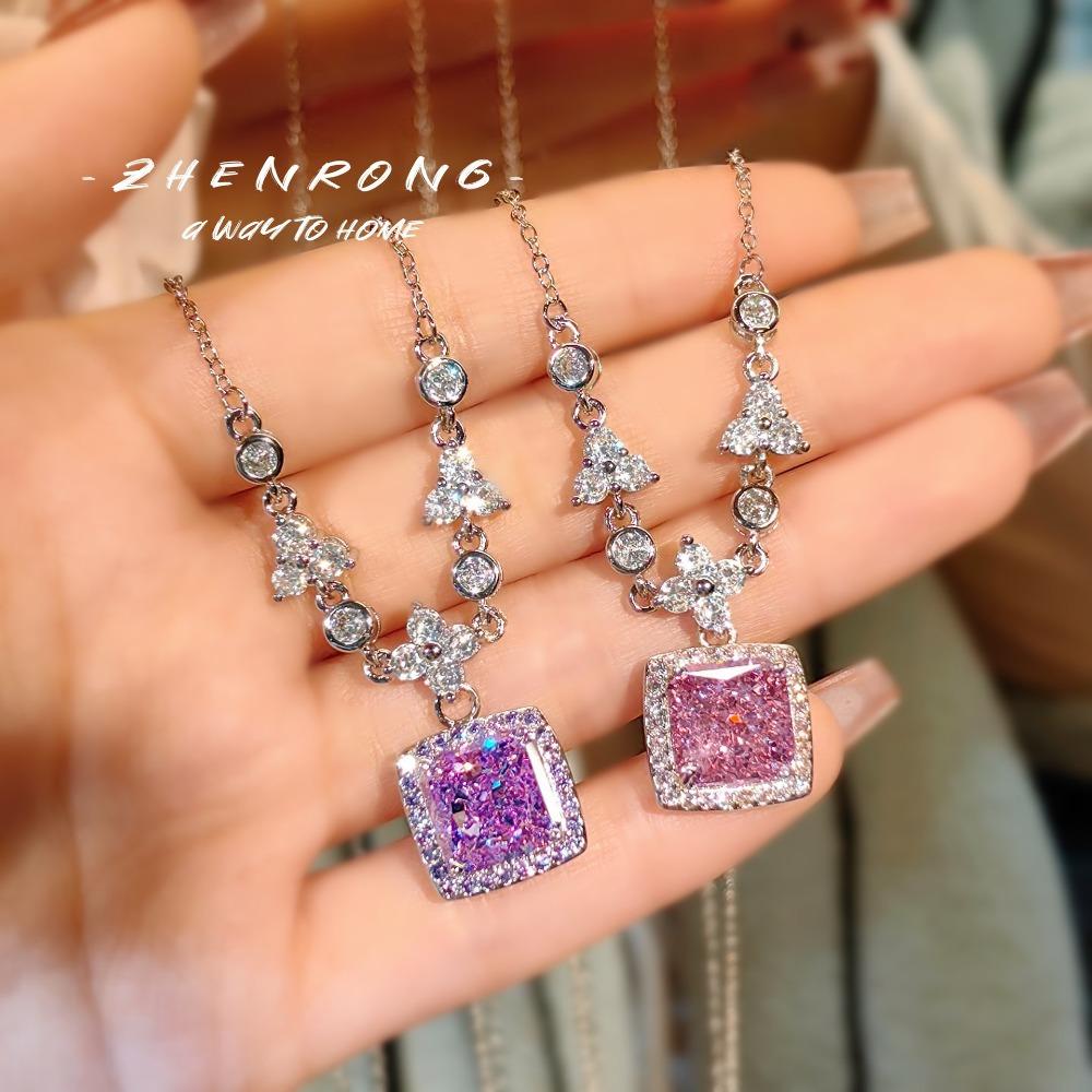 Luxury Design Necklace with Kunzite and High Carbon Diamond Ice Cut Pink Diamond Pendant for Women