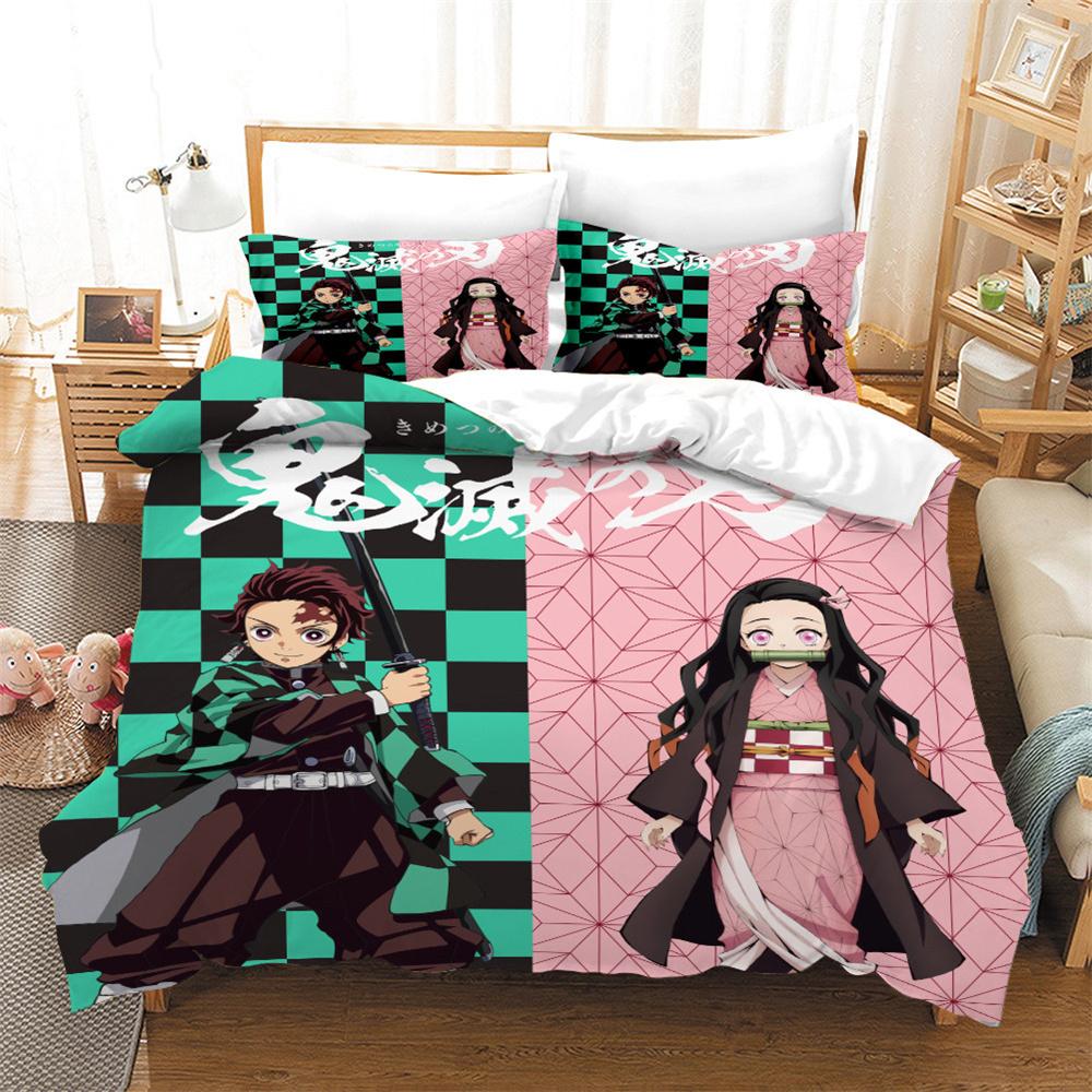 Kamado Tanjirou Kamado Nezuko принт Мультфильмы индивидуальный комплект постельного белья, Demon Slayer Мультфильмы комплект постельного белья полный размер queen king, 3 шт.