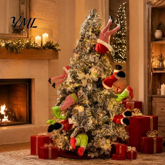 Xmas Tree Accessory Christmas Elf Shaking Leg Decoration, Electric Santa Claus Embellishments for Tree, cHalf Body Ormament Party Ornament