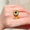 Кольцо Фара с изогнутым камнем, Антикварное, Позолоченное 18K Золотом, Выпуклый Изумруд, Кольцо с Цирконами