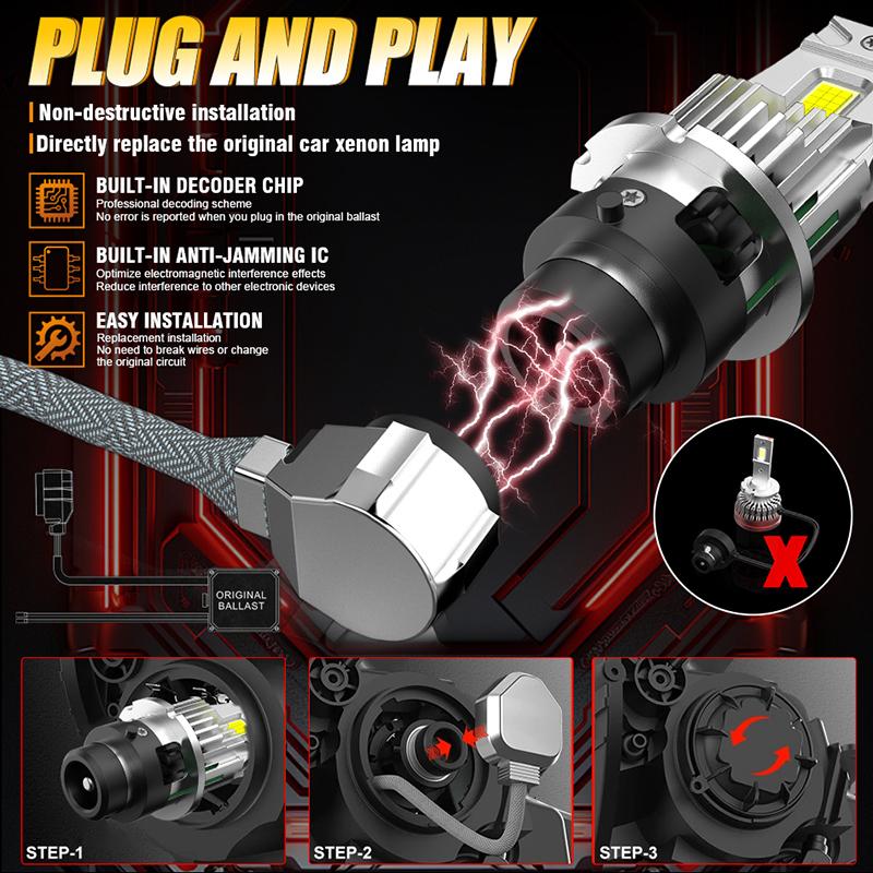 2 шт. Светодиодные фары D2S D4S CANBUS HID D2R D4R Turbo LED 30000 лм 300 Вт Двусторонние 30 шт. Чип CSP 6000K Plug And Play Автомобильная лампа Ксенон