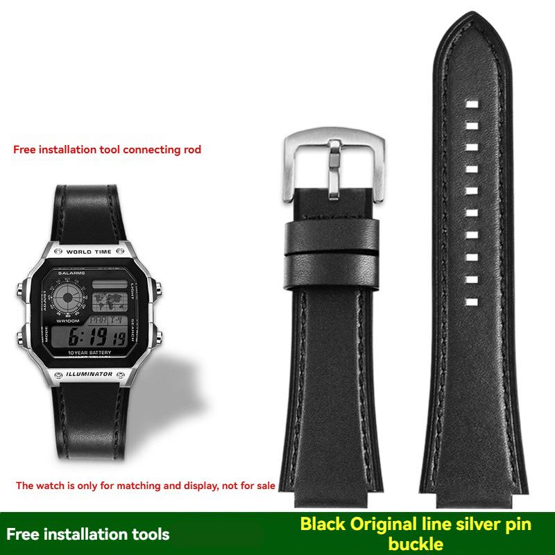 AE-1200 Retro Genuine Leather Watchband For Casio AE1200 AE-1300 W-218/A168 W-216H Vintage Strap 18mm convex mouth Men's Bracele