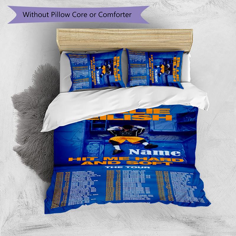 3pcs Custom Name Billie Eilish Bedding Set Duvet Cover Closure Includes 1 Duvet Cover & 2 Pillowcases for All Seasons Bedroom Decor
