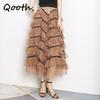 Tulle Tiered Skirt Ankle Length Skirt with Modesty Panel Elastic Waist Gauze Skirt QT2206