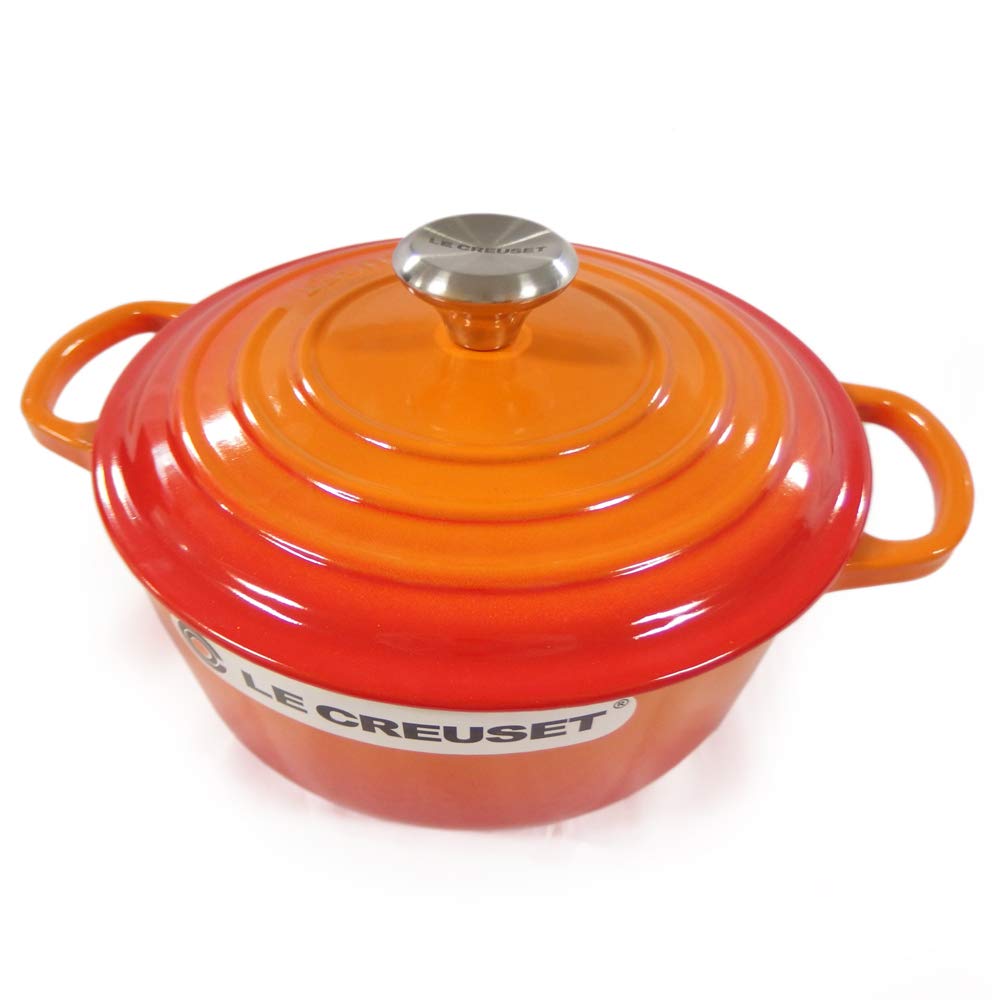 LE CREUSET Кастрюля Кокот Круглая Оранжевая 09 Le Creuset/Двуручная 21177-20см (Серебряная ручка) [Элемент]
