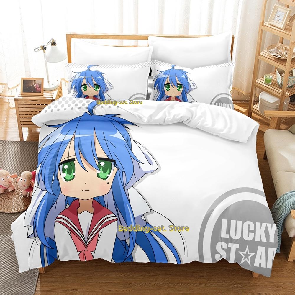 Постельное белье Lucky Star Коната Односпальный Полуторный Двуспальный Кингсайз Комплект постельного белья для взрослых и детей, Комплекты пододеяльников для спальни 3D Аниме Комплект простыней