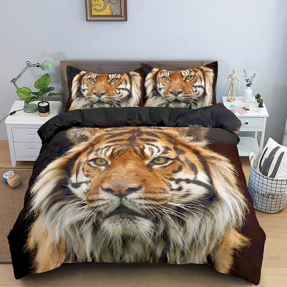 Комплект постельного белья Tiger Ferocious Animal для мальчиков и девочек Twin Queen Size, пододеяльник, наволочка, детская кровать, взрослая мода, домашний текстиль