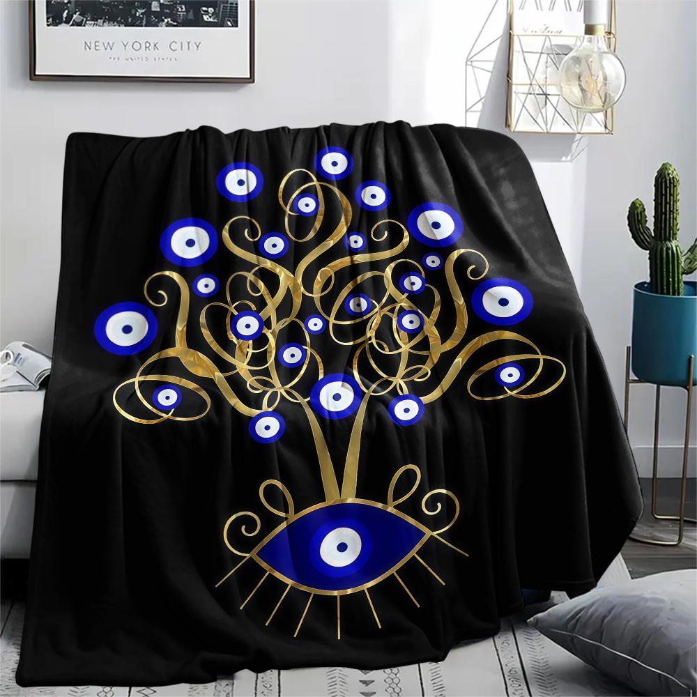 1PC Nazar Boncuğu Print Flannel Blanket, High quality All Seasons, Home Decor, Warmth and Comfort, Perfect for Christmas Gifts