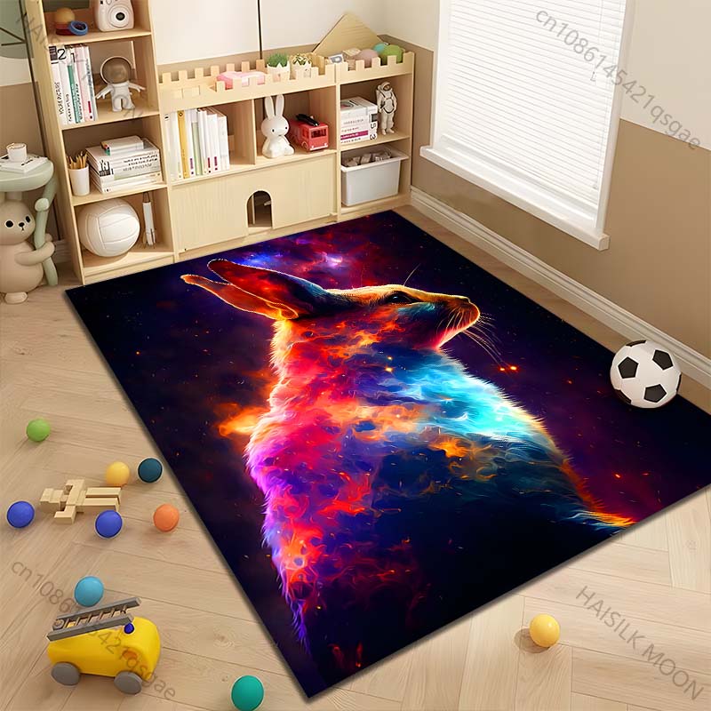 Multiple sizes Colorful space rabbit side view Carpet for Living Room Bedroom Sofa Home Decor Rug Non-slip Floor Mat Luxury Gift