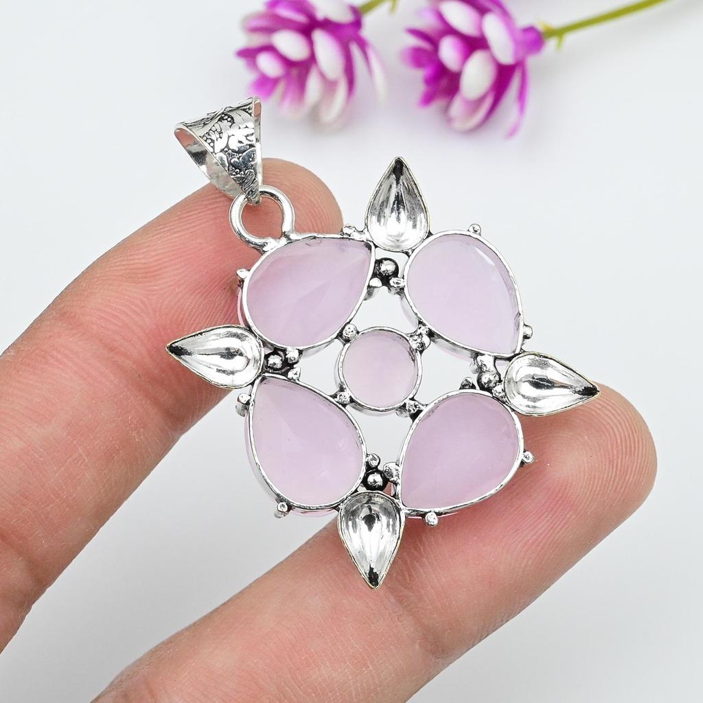 Подвеска из розового халцедона, 925 пробы, кулон из цельного серебра, ювелирные изделия ручной работы с драгоценными камнями, подарки для жены, абсолютно новый кулон