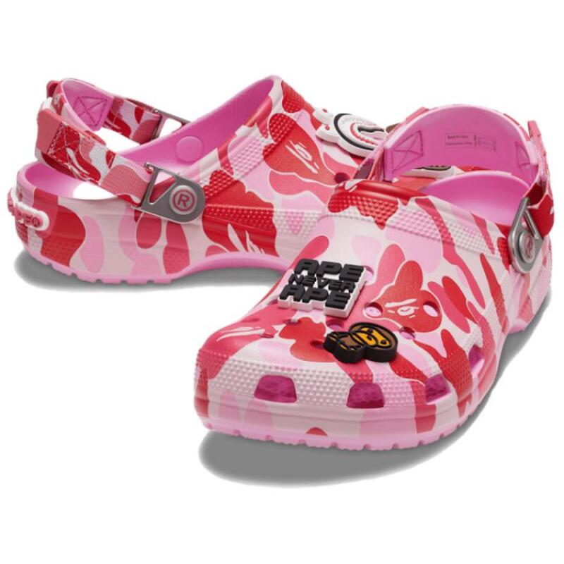 A BATHING APE x Crocs Classic клог камуфляжный принт удобные и универсальные дырочные туфли унисекс розовый