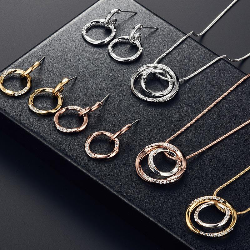 Модный комплект украшений Charm Personality Circle, ожерелье и серьги для женщин
