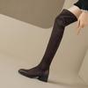 Krazing Pot Flock Autumn Winter Shoes Elastic Boots Square Toe Keep Warm Stretch Over-the-knee Boots