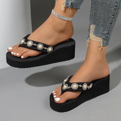 Женская обувь, высококачественные женские тапочки с защипнутым носком, модные пляжные тапочки с бисером, женские летние шлепанцы больших размеров