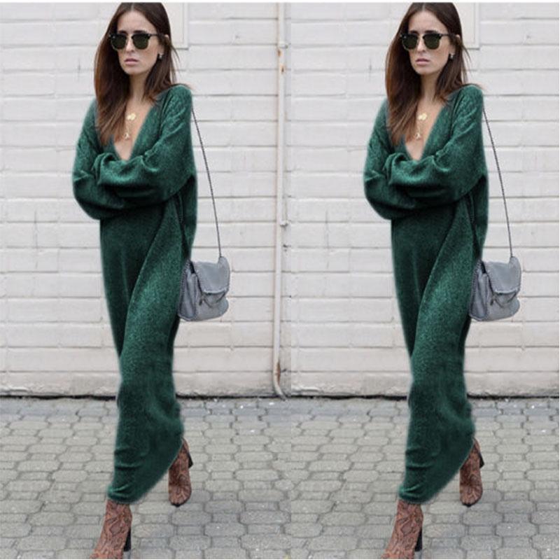 Элегантное женское модное платье-свитер с V-образным вырезом и длинным рукавом для стильных образов