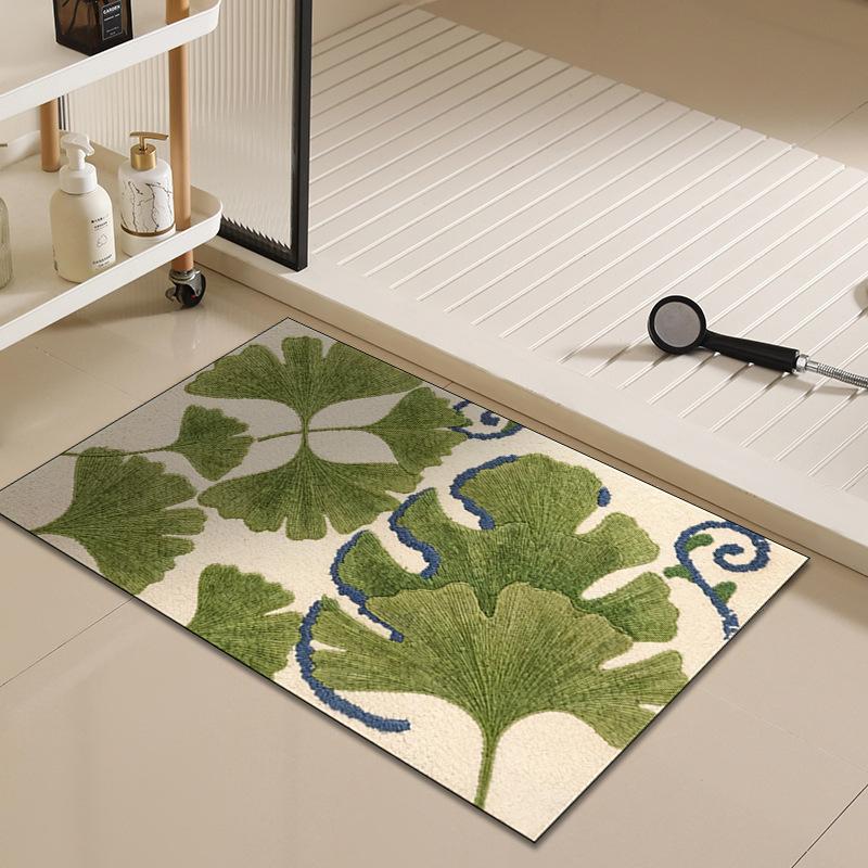 Tropical Plants and Ginkgo Leaf Printed Floor Mat, Non-slip Floor Mat Suitable for Bathrooms Entrance Areas and Home Decoration