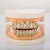Iced Out Fangs Grillz Set 8 Teeth Brass CZ Zircon Real Gold Plated Hip Hop Rap Teeth Grills Personality Party Cosplay Bulk
