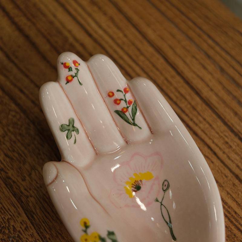 Mini Flora Hand Shape Home Office Storage Key Jewelry Accessory Holder Ceramic Ornaments Container Decoration