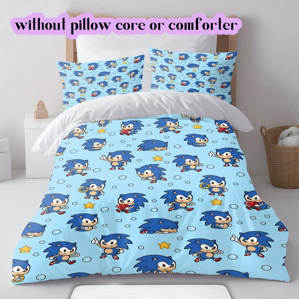 Hedgehog Sonic Deluxe Anime Duvet Cover Set,3 Piece Printed Cartoon Decor,Cool Bedroom Comforter Cover for Modern Home_LIAN