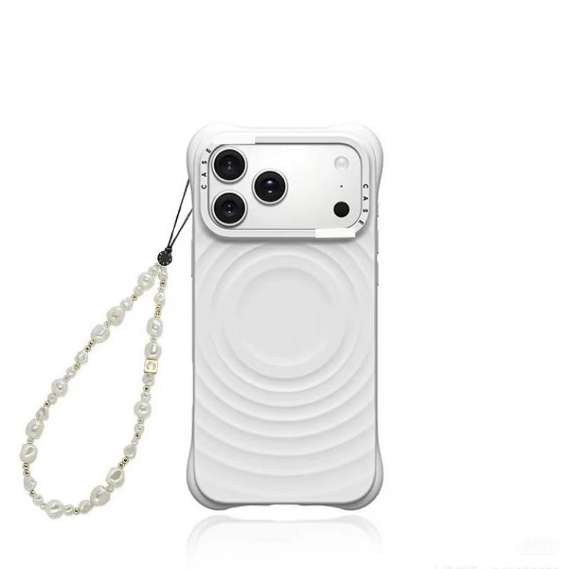 White Heart Phone Lanyard With Pearl Charm Anti-Lost Strap Smartphone Womens Fashion Accessory