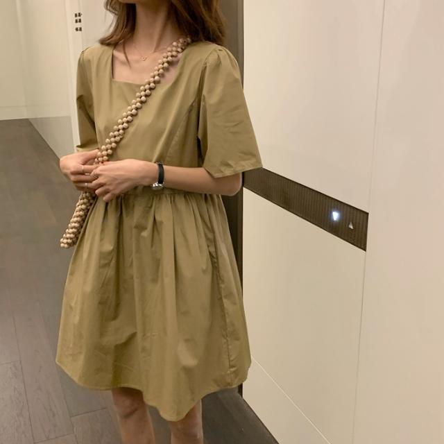 New Summer Korean Version Loose Short-sleeved Square Neck Dress Female Students Loose Internet Celebrity Foreign Style Thin Skirt