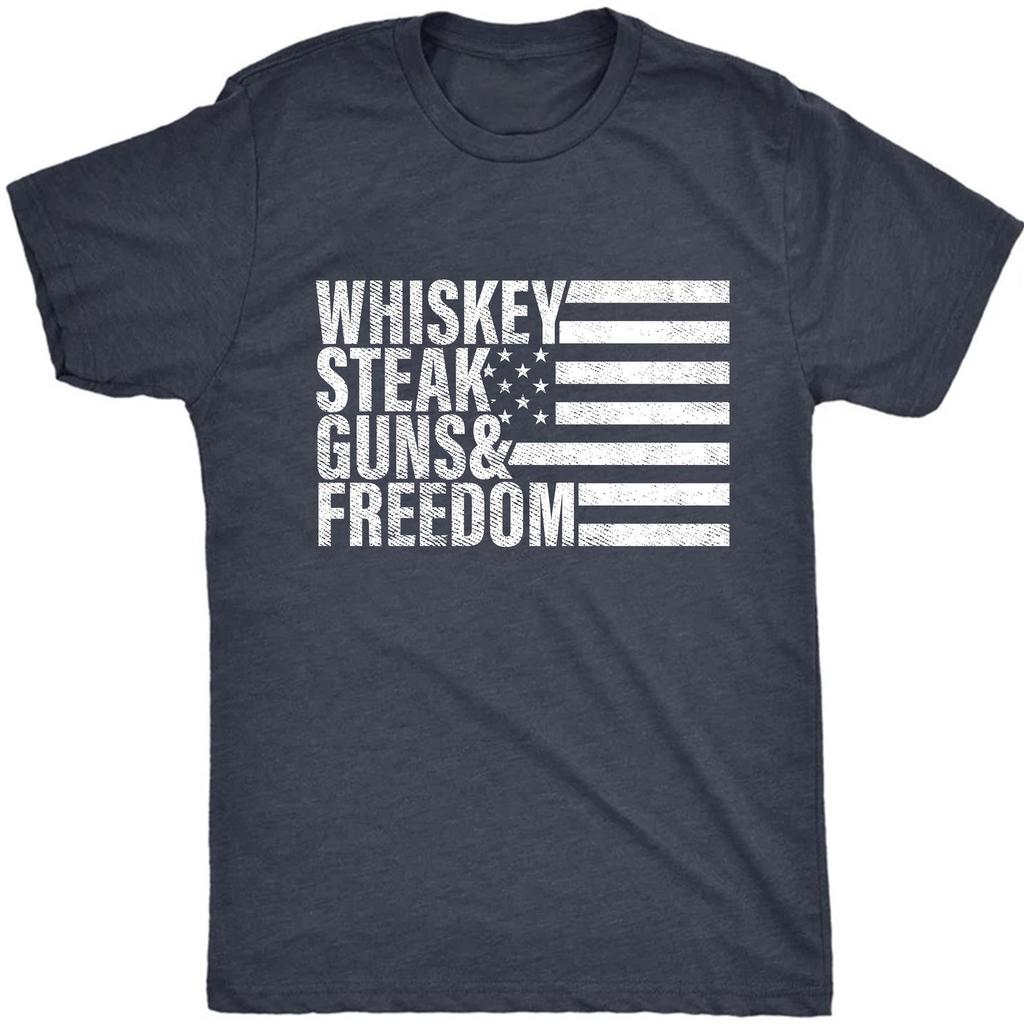 Funny Bourbon Gifts For Men, Whiskey Steak Guns Freedom Tee, Whiskey Lover Gift, Drinking T-Shirt, Fathers Day Tee, USA BBQ Shirt