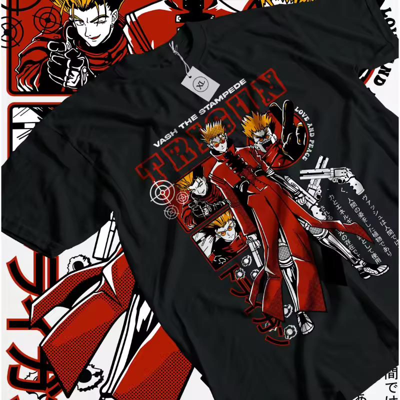 Trigun Vash The Stampede Anime Graphic T‑shirt Summer O‑neck Short Sleeve Tees Unisex Casual Oversized Harajuku Streetwear Tops