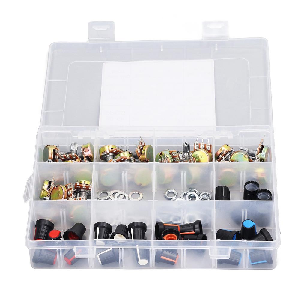 75Pcs Potentiometer Assortment Kit B5K B10K B20K B50K B100K Linear Rotary Taper Ohm Potentiometer