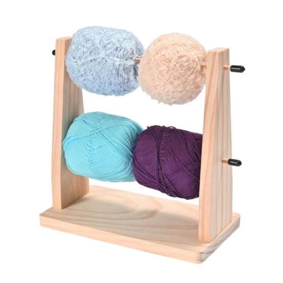 Wooden Yarn Holder Horizontal Yarn Ball Holder Double Revolving Yarn Storage Organizer