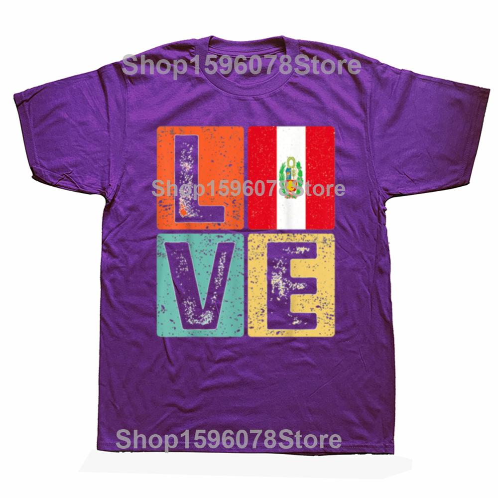 Funny Vintage Retro I Love Peru Flag For Peruvian Pride Gift Tshirts Men Fashion Casual 100 Cotton Loose Oversized T Shirt