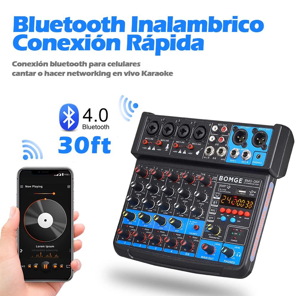 BOMGE 6-канальный аудиомикшер USB Bluetooth 48 В фантомное питание DSP Запись на ПК Караоке