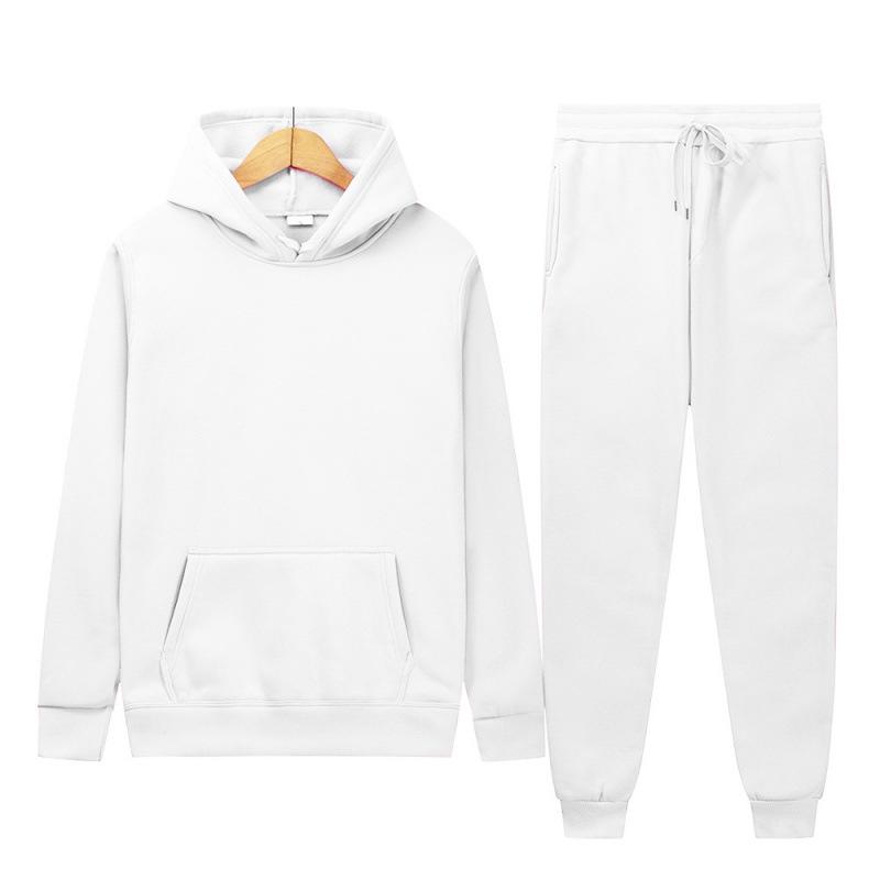 2026 Spring-Autumn Men's Casual Loose Two-Piece Set: Solid Color Hooded Sweatshirt with Long Sleeves